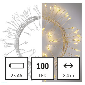 LED karácsonyi nano fényfüzér – süni, 2,4 m, 3x AA, beltéri, meleg fehér, időzítő