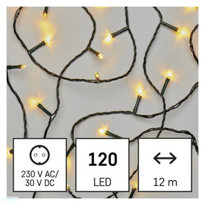 LED karácsonyi fényfüzér, 12 m, kültéri és beltéri, meleg fehér, időzítő