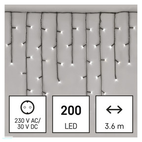 LED karácsonyi jégcsapok, 3,6 m, kültéri és beltéri, hideg fehér, programokkal