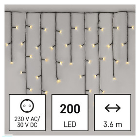 LED karácsonyi jégcsapok, 3,6 m, kültéri és beltéri, meleg fehér, programokkal