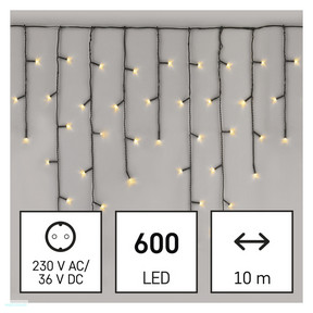 LED karácsonyi jégcsapok, 10 m, kültéri és beltéri, meleg fehér, programokkal