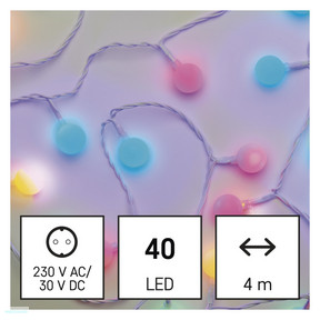 LED fényfüzér, cseresznye – golyók 2,5 cm, 4 m, kültéri és beltéri, többszínű, időzítő