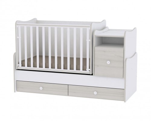 Lorelli Trend PLUS Ringatható kombi kiságy 70x165 - Fehér-Világos Tölgy/White-Light Oak (Rocking convertible crib)