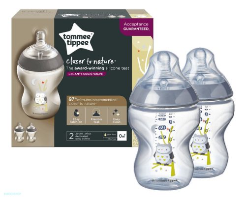 Tommee Tippee cumisüveg CTN duo 260 ml Ollie bagoly és Pip panda