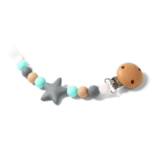 BabyOno Cumitartó szilikon gyöngysor - Szürke-türkiz-drapp/Gray-turquoise-drapp (Silicone bead pacifier holder)