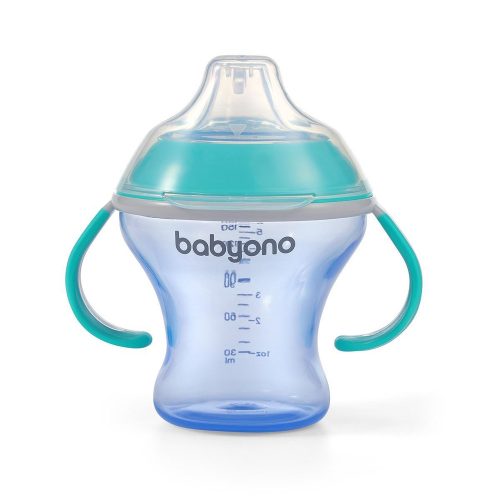 BabyOno itatópohár - csöpögésmentes puha csőrrel 3hó 180ml türkiz 1456/01